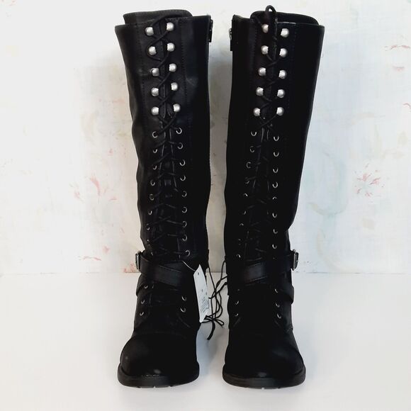 Mossimo Supply Co. Shoes - Mossimo Supply Co Boots Womens 9 Tall Combat Moto  Black Faux Leather Lace Zip